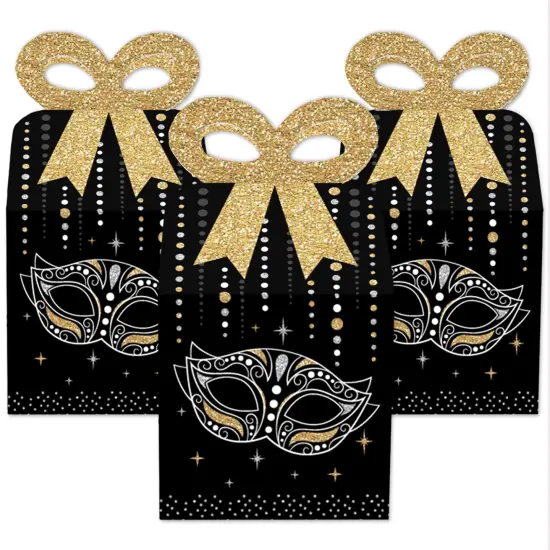 Big Dot of Happiness Masquerade - Square Favor Gift Boxes - Mask Party Bow Boxes - Set of 12 {3}