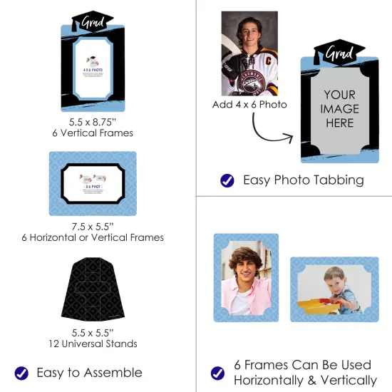 Big Dot of Happiness Light Blue Graduation Party Centerpieces - 4x6 Picture Display - Paper Photo Frames - Set of 12 {4}