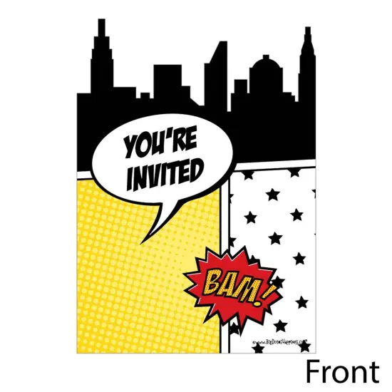 Big Dot of Happiness Bam Superhero - Shaped Fill-in Invitations - Baby Shower or Birthday Party Invitation Cards with Envelopes - Set of 12 {3}