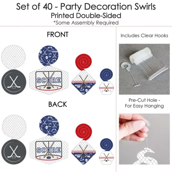 Big Dot of Happiness Shoots and Scores - Hockey - Baby Shower or Birthday Party Hanging Decor - Party Decoration Swirls - Set of 40 {7}