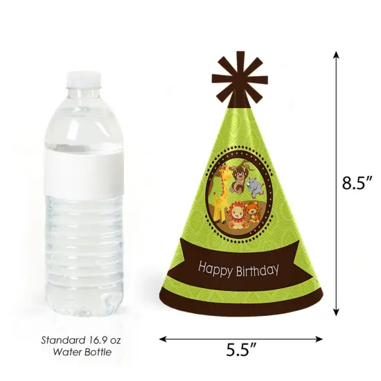 Big Dot of Happiness Funfari - Fun Safari Jungle - Cone Happy Birthday Party Hats for Kids and Adults - Set of 8 (Standard Size) {4}