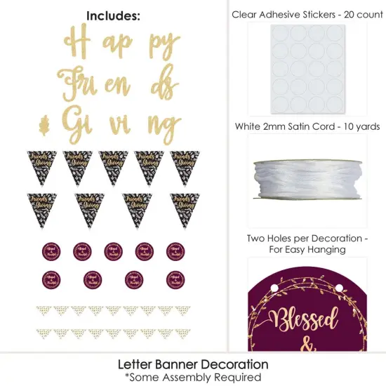 Big Dot of Happiness Elegant Thankful for Friends - Party Letter Banner Decor - 36 Cutouts & No-Mess Real Gold Glitter Happy Friends Giving Letters {4}
