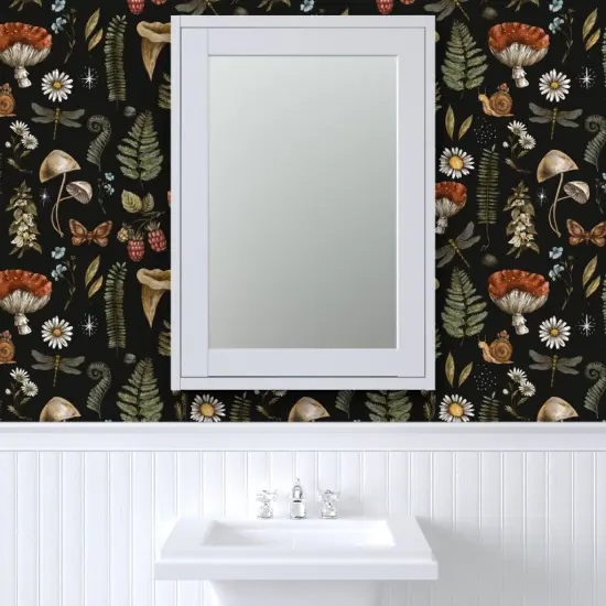 Peel & Stick Wallpaper 2FT Wide Woodland Fern Moth Dragonfly mushrooms Wildflowers Fly Agaric Amanita Witchcraft Nature Forest Custom Removable Wallpaper by Spoonflower {6}