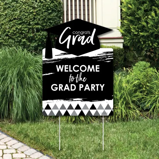 Big Dot of Happiness Black and White Graduation Party Decorations - Grad Party Welcome Yard Sign {1}