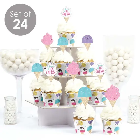Big Dot of Happiness Scoop Up the Fun - Ice Cream - Cupcake Decoration - Sprinkles Party Cupcake Wrappers and Treat Picks Kit - Set of 24 {3}