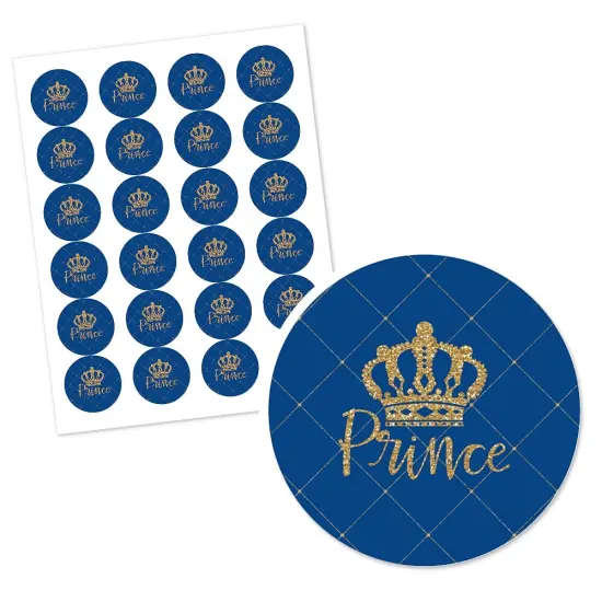 Big Dot of Happiness Royal Prince Charming - Baby Shower or Birthday Party Circle Sticker Labels - 24 Count {3}
