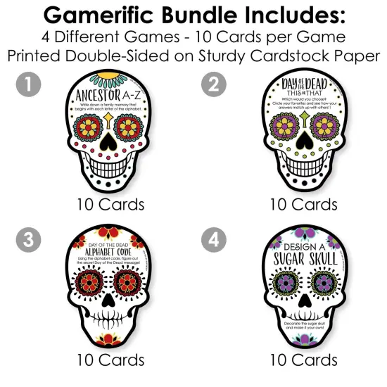 Big Dot of Happiness Day of the Dead - 4 Sugar Skull Party Games - 10 Cards Each - Gamerific Bundle {4}