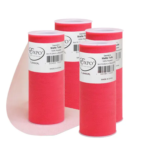 Pack of 4 Decorative Matte Tulle Spool of 6 Inch X 25 Yards Coral {1}