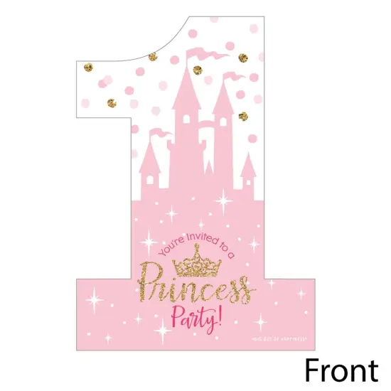 Big Dot of Happiness 1st Birthday Little Princess Crown - Shaped Fill-in Invites - Princess Birthday Party Invite Cards with Envelopes - Set of 12 {3}