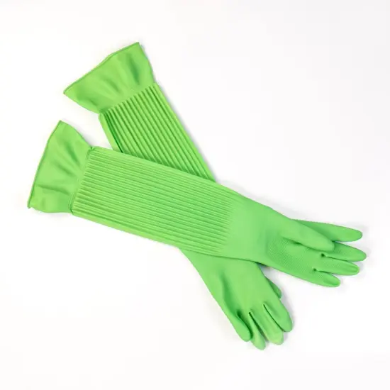 Arms Length Latex All Purpose Cleaning Gloves, Textured Fingers, Pair 22.8", Green {1}
