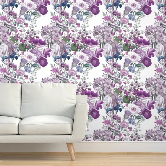 Pre-Pasted Wallpaper 2FT Wide White Lilac Lavender Floral Flowers Botanical Spring Purple Custom Pre-pasted Wallpaper by Spoonflower {5}