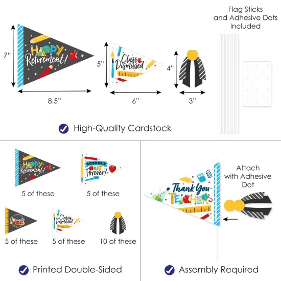 Big Dot of Happiness Teacher Retirement - Triangle Happy Retirement Party Photo Props - Pennant Flag Centerpieces - Set of 20 {4}