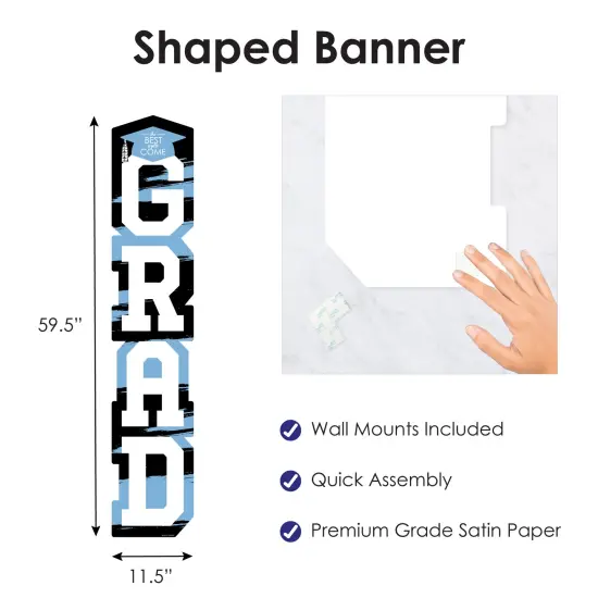 Big Dot of Happiness Light Blue Graduation Banner - Vertical Shaped Banner Decorations {4}