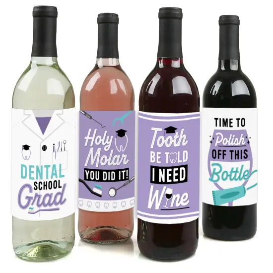 Big Dot of Happiness Dental School Grad - Dentistry and Hygienist Graduation Party Decorations for Women and Men - Wine Bottle Label Stickers - 4 Ct {1}