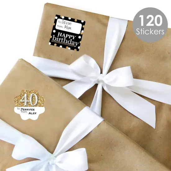Big Dot of Happiness Adult 40th Birthday - Gold - Assorted Birthday Party Gift Tag Labels - To and From Stickers - 12 Sheets - 120 Stickers {3}