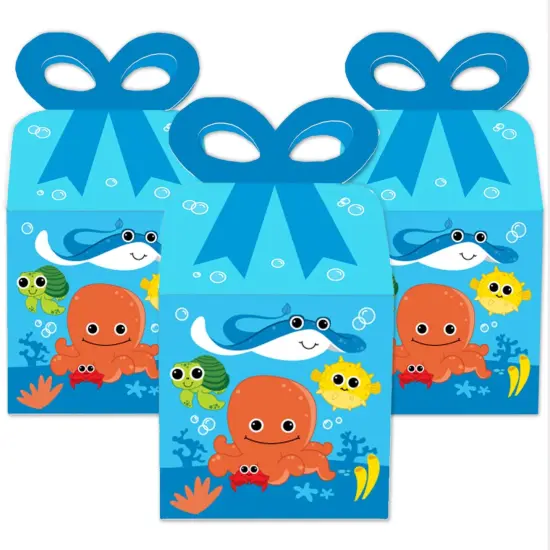 Big Dot of Happiness Under The Sea Critters - Square Favor Gift Boxes - Baby Shower or Birthday Party Bow Boxes - Set of 12 {3}