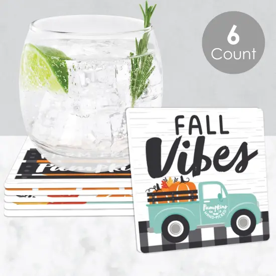 Big Dot of Happiness Happy Fall Truck - Funny Harvest Pumpkin Party Decorations - Drink Coasters - Set of 6 {3}