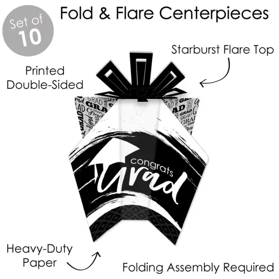 Big Dot of Happiness Black and White Graduation Table Decorations - Party Fold and Flare Centerpieces - 10 Count {6}