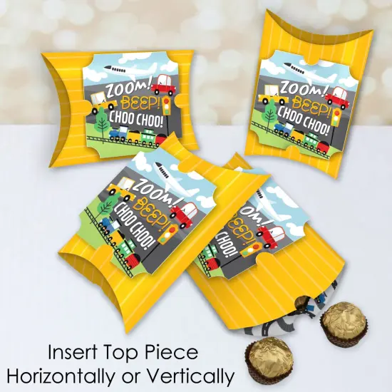 Big Dot of Happiness Cars, Trains, and Airplanes - Favor Gift Boxes - Transportation Birthday Party Large Pillow Boxes - Set of 12 {4}