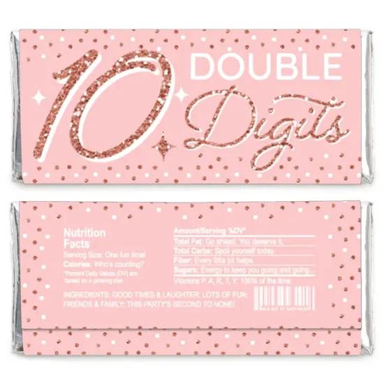 Big Dot of Happiness 10th Pink Rose Gold Birthday - Candy Bar Wrapper Happy Birthday Party Favors - Set of 24 {3}