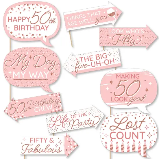 Big Dot of Happiness Funny 50th Pink Rose Gold Birthday - Happy Birthday Party Photo Booth Props Kit - 10 Piece {1}