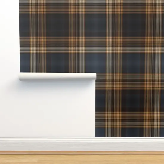 Pre-Pasted Wallpaper 2FT Wide Blue Brown Tartan Traditional English Scottish Masculine Rustic Large Scale Classic Style Elegant Custom Pre-pasted Wallpaper by Spoonflower {2}