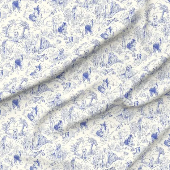 Various Fabrics by the Yard or Fat Quarter Blue Toile Country Style Hand Drawn Landscape Traditional Collie Toil Ecru Sheep Dog Australian Shepherd Shetland Custom Printed Fabric by Spoonflower {6}