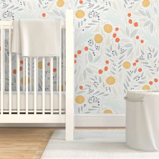 Pre-Pasted Wallpaper 2FT Wide Soft Pastel Floral Modern Whimsical Herbalism Dandelion Eucalyptus Botanical Garden Custom Pre-pasted Wallpaper by Spoonflower {7}