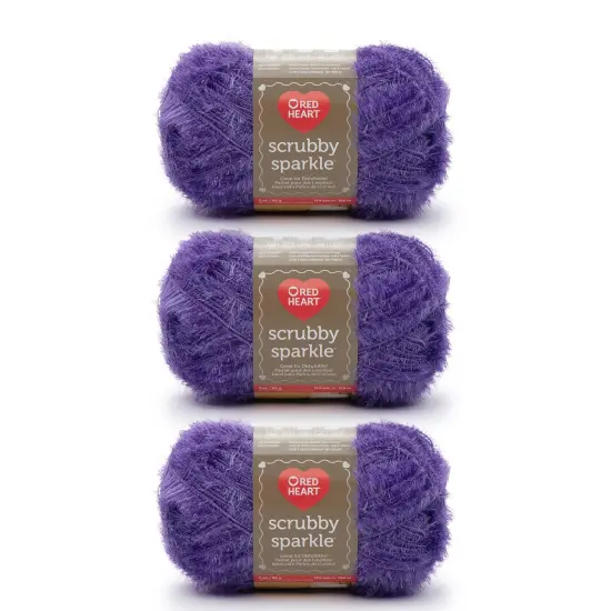 Red Heart Scrubby Sparkle Grape Yarn - 3 Pack of 85g/3oz - Polyester - 4 Medium (Worsted) - 174 Yards - Knitting/Crochet {1}