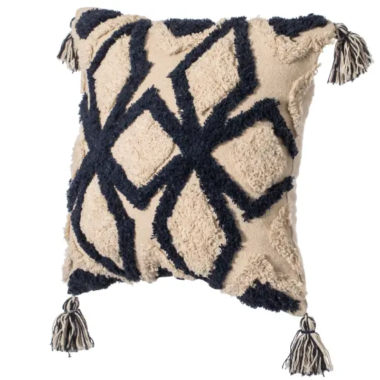 16" Handwoven Cotton Throw Pillow Cover with Tufted designs and Side Tassels {1}
