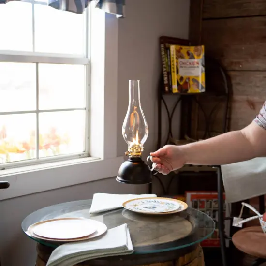 Lehman's Vintage Style Oil Lamp, Classic Nomad Model Burns Kerosene or Lamp Oil, Round Font with Curved Carrying Handle, Steel Burner, Glass Chimney and Wick for Non-Electric Lighting or Emergencies {7}