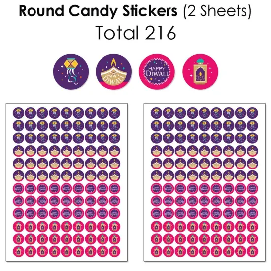 Big Dot of Happiness Happy Diwali - Mini Candy Bar Wrappers, Round Candy Stickers & Circle Stickers - Party Candy Favor Sticker Kit - 304 Pieces {6}