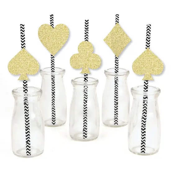 Big Dot of Happiness Gold Glitter Card Suits Party Straws - No-Mess Real Glitter Cut-Outs & Decorative Las Vegas Casino Party Paper Straws - Set of 24 {3}