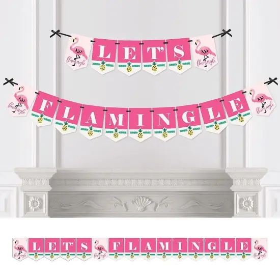 Big Dot of Happiness Pink Flamingo - Party Like a Pineapple - Tropical Summer Party Bunting Banner - Pink Party Decorations - Let's Flamingle {1}