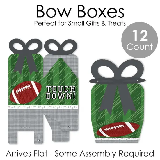 Big Dot of Happiness End Zone - Football - Square Favor Gift Boxes - Baby Shower or Birthday Party Bow Boxes - Set of 12 {7}