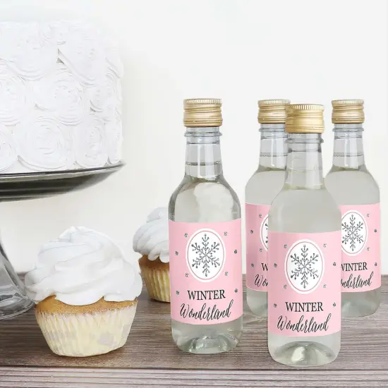 Big Dot of Happiness Pink Winter Wonderland - Mini Wine & Champagne Bottle Label Stickers - Snowflake Birthday Party or Baby Shower Favor Gift - 16 Ct {4}