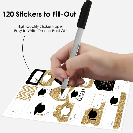 Big Dot of Happiness Tassel Worth The Hassle - Gold - Assorted Graduation Party Gift Tag Labels - To and From Stickers - 12 Sheets - 120 Stickers {4}