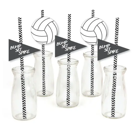 Big Dot of Happiness Bump, Set, Spike - Volleyball Paper Straw Decor - Baby Shower or Birthday Party Striped Decorative Straws - Set of 24 {1}