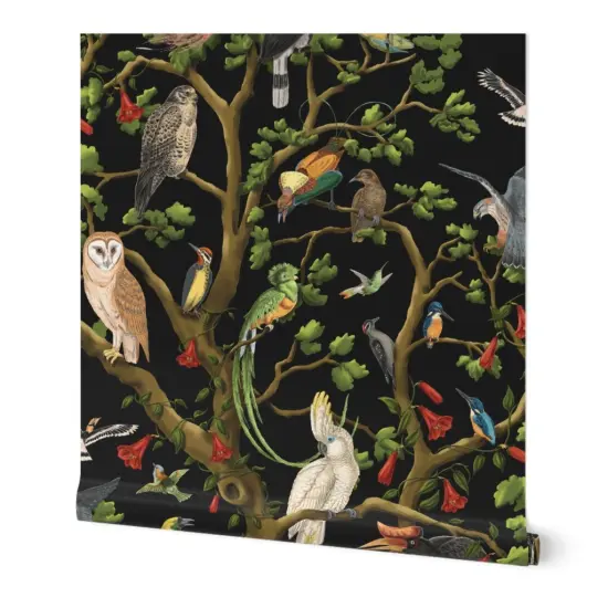 Peel & Stick Wallpaper 2FT Wide Maximalist Animalier Vintage Inspired Wild Birds Tropical Jungle Custom Removable Wallpaper by Spoonflower {7}