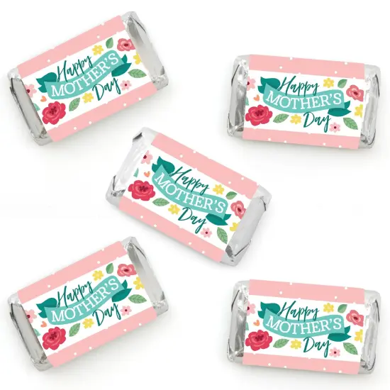 Big Dot of Happiness Colorful Floral Happy Mother's Day - Mini Candy Bar Wrapper Stickers - We Love Mom Party Small Favors - 40 Count {1}