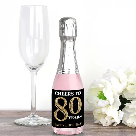 Big Dot of Happiness Adult 80th Birthday - Gold - Mini Wine & Champagne Bottle Label Stickers - Birthday Party Favor Gift for Women & Men - Set of 16 {3}