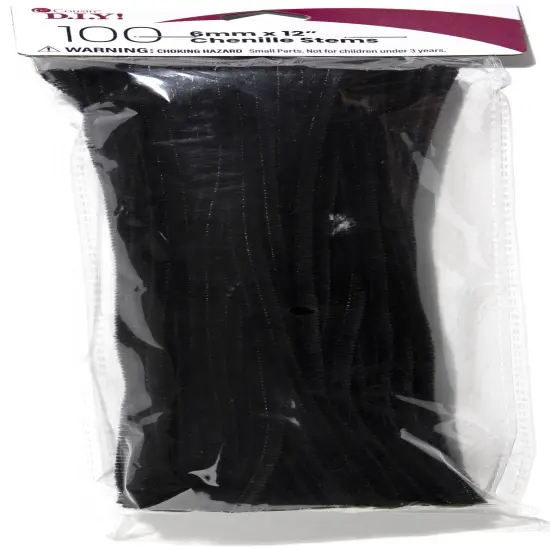 CousinDIY Chenille Stems 6mmx12" 100/Pkg-Black {1}