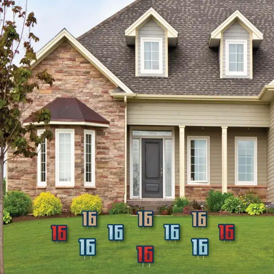 Big Dot of Happiness Boy 16th Birthday - Sixteen Shaped Lawn Decorations - Outdoor Sweet Sixteen Birthday Party Yard Decorations - 10 Piece {3}