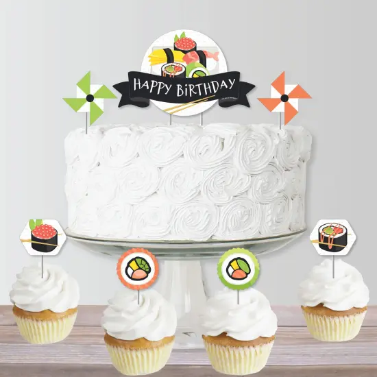 Big Dot of Happiness Let's Roll - Sushi - Japanese Birthday Party Cake Decorating Kit - Happy Birthday Cake Topper Set - 11 Pieces {6}
