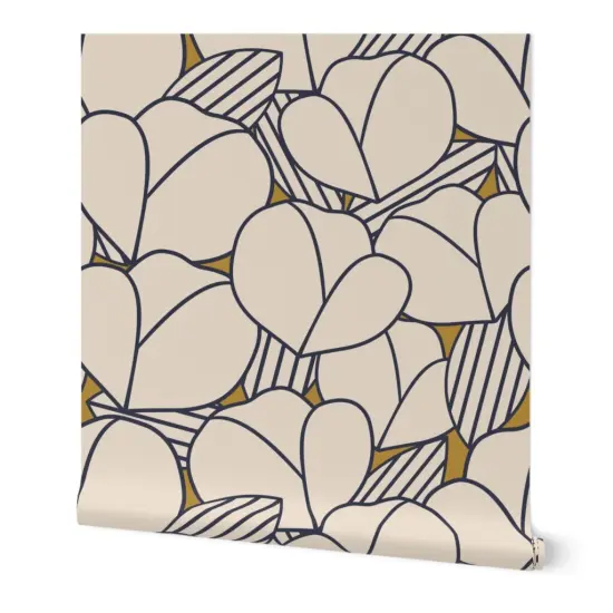 Peel & Stick Wallpaper 2FT Wide Modern Flower Tulip Floral Geometric Art Deco Beige Navy Bold Lines Feminine Large Scale Ginger Ochre Custom Removable Wallpaper by Spoonflower {7}