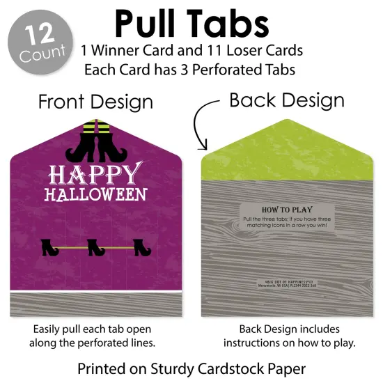 Big Dot of Happiness Happy Halloween - Witch Party Game Pickle Cards - Pull Tabs 3-in-a-Row - 12 Ct {6}