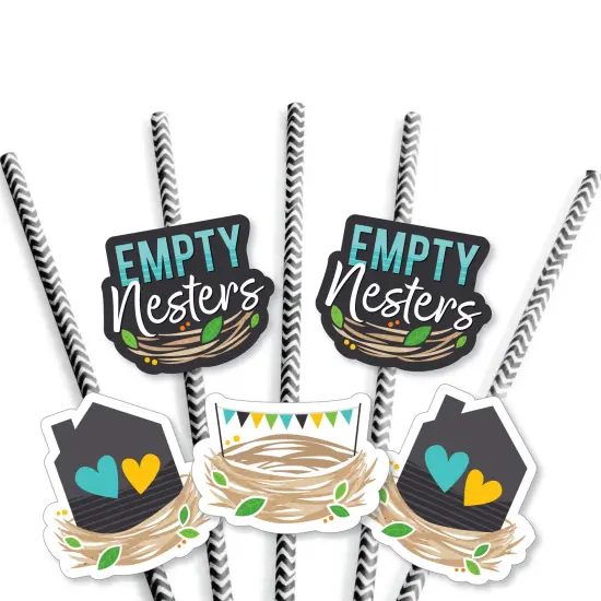 Big Dot of Happiness Empty Nesters - Paper Straw Decor - Empty Nest Party Striped Decorative Straws - Set of 24 {7}