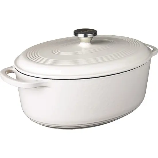 Lodge 7qt Oval Dutch Oven Oyster White Enamel {1}