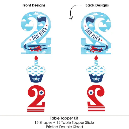 Big Dot of Happiness 2nd Birthday Taking Flight - Airplane - Vintage Plane Second Birthday Party Centerpiece Sticks - Table Toppers - Set of 15 {6}