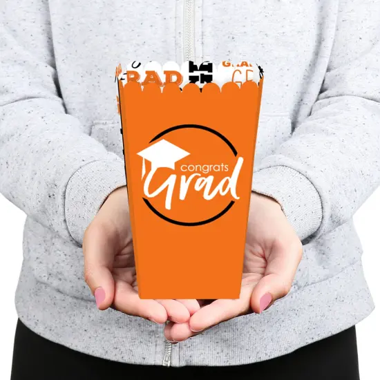 Big Dot of Happiness Orange Graduation Party Favor Popcorn Treat Boxes - Set of 12 {6}